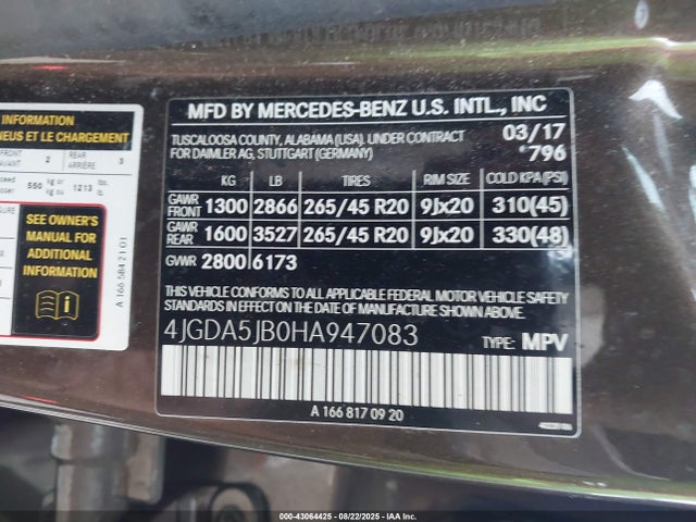 Mercedes-Benz m276 2017 4JGDA5JB0HA947083 Image 9