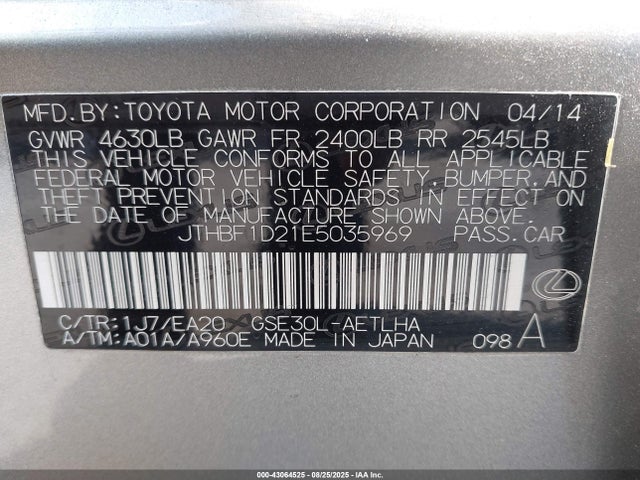 Lexus 4gr-fse 2014 JTHBF1D21E5035969 Image 9