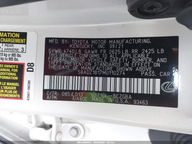 58ADZ1B17MU110274 Lexus 2gr-fks