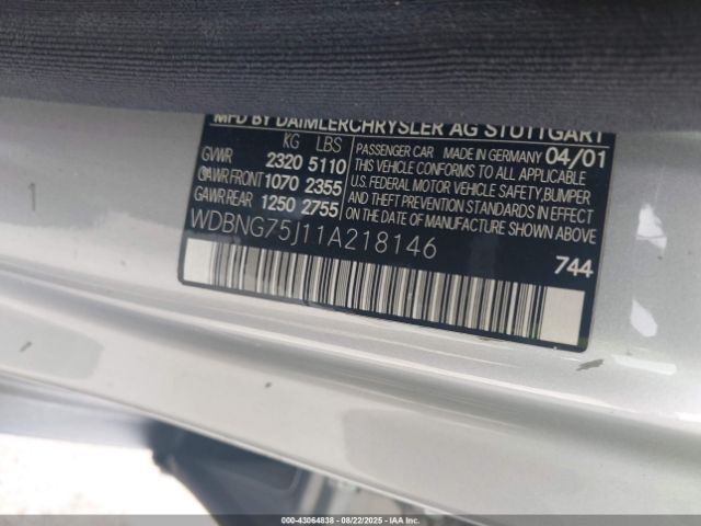 2001 MERCEDES-BENZ S 500 WDBNG75J11A218146 Photo 8