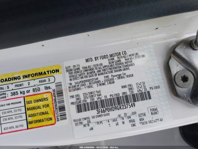 2016 FORD FUSION 3FA6P0HD9GR237549 Photo 8