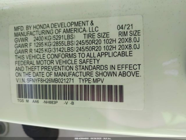 2021 HONDA PASSPORT 5FNYF8H26MB021271 Photo 8