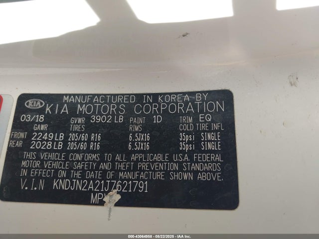 KIA g 2018 KNDJN2A21J7621791 Image 9