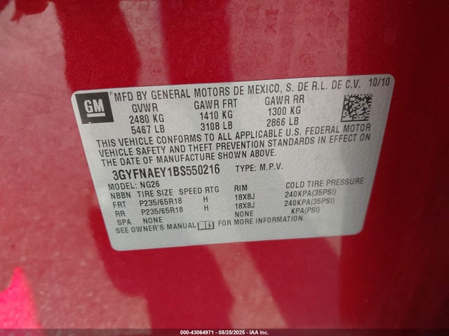 2011 CADILLAC SRX 3GYFNAEY1BS550216 Photo 8