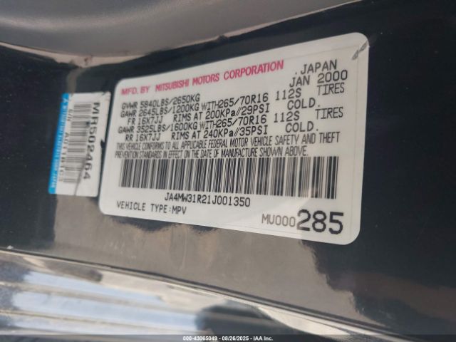 2001 MITSUBISHI MONTERO JA4MW31R21J001350 Photo 8
