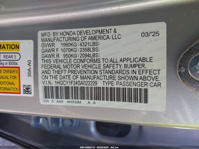 Honda ACCORD LX 2025 1HGCY1F24SA022229 Image 9
