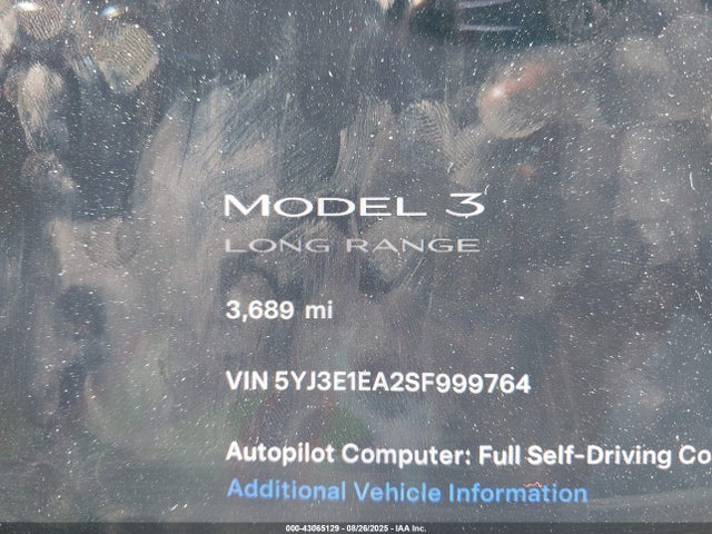 5YJ3E1EA2SF999764 Tesla MODEL 3