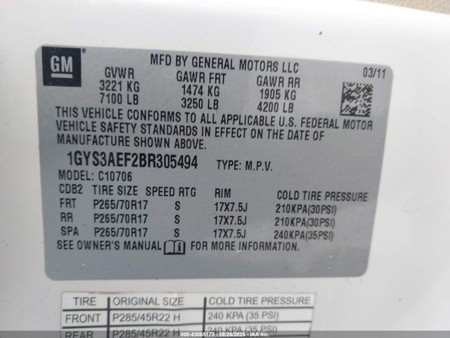 2011 CADILLAC ESCALADE 1GYS3AEF2BR305494 Photo 8