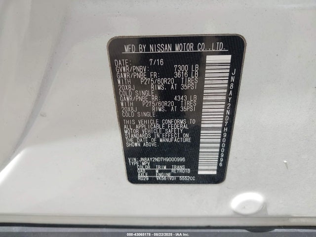 JN8AY2ND7H9000996 Nissan Armada