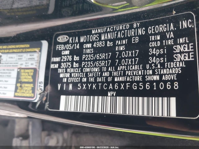 5XYKTCA6XFG561068 KIA dohc t-gdi theta-ii