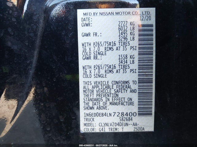 Nissan 2020 2020 1N6ED0EB4LN728400 Image 9