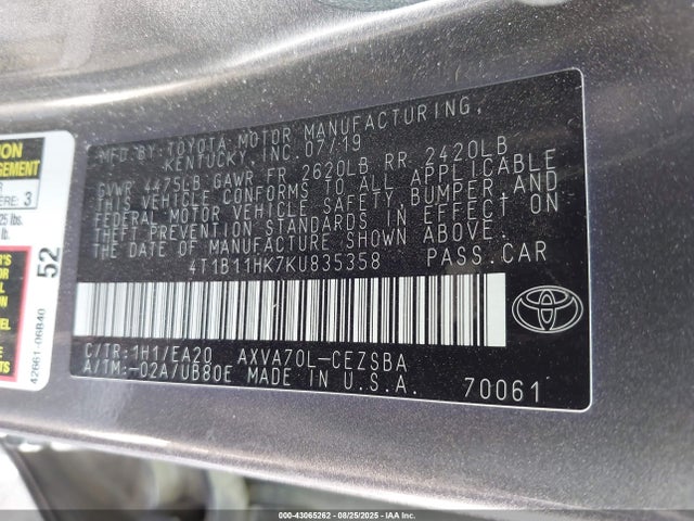4T1B11HK7KU835358 Toyota a25a-fks