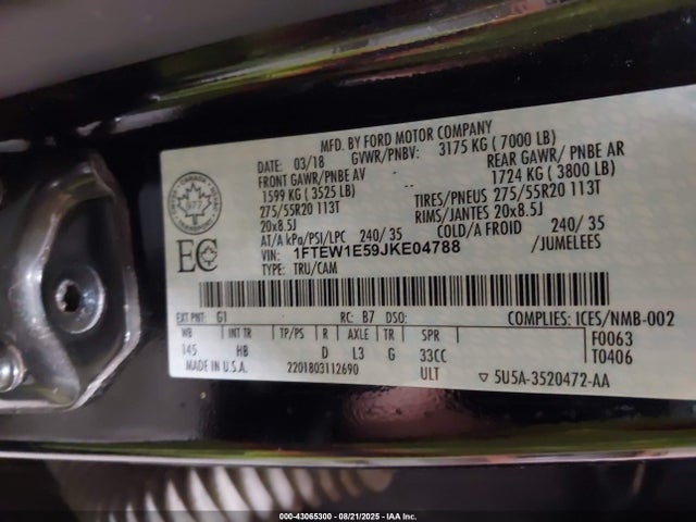 Ford 5.0l 4v 2018 1FTEW1E59JKE04788 Image 9