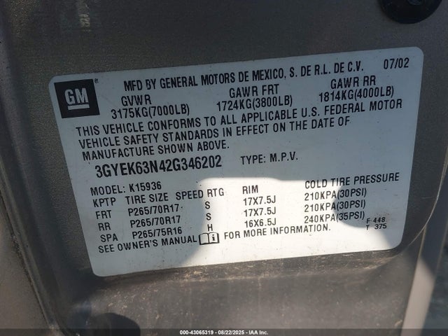 2002 CADILLAC ESCALADE EXT 3GYEK63N42G346202 Photo 8