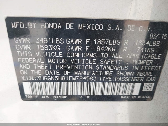 3HGGK5H81FM784583 Honda l15b1