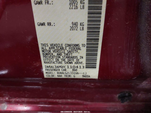 Nissan Altima 2015 1N4AL3AP6FC110413 Image 9