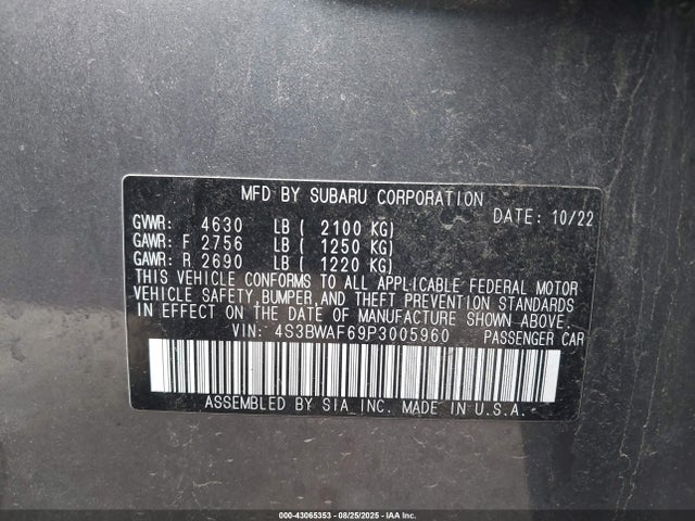 Aukcja sprzedaży 2023 Subaru Legacy Premium, vin: 4S3BWAF69P3005960, numer aukcji: 43065353