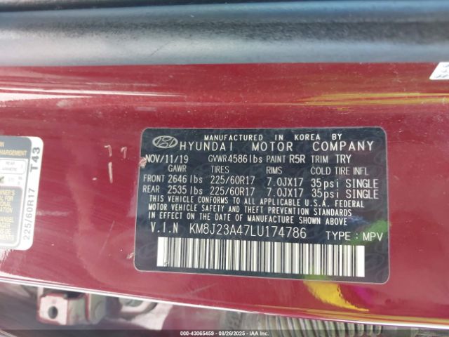 2020 HYUNDAI TUCSON KM8J23A47LU174786 Photo 8