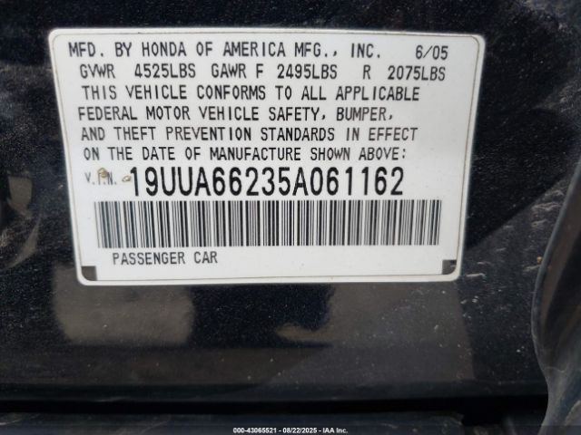 2005 ACURA TL 19UUA66235A061162 Photo 8
