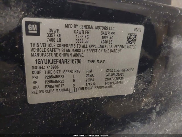 2010 CADILLAC ESCALADE ESV 1GYUKJEF4AR216780 Photo 8