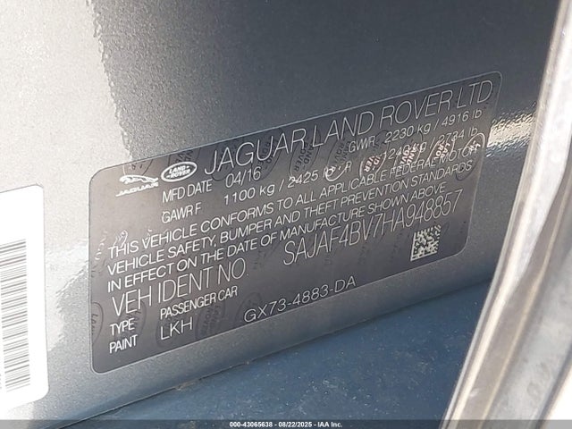 SAJAF4BV7HA948857 Jaguar s/c lev3 sulev30