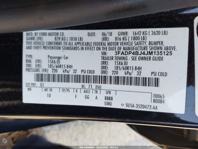 Ford 1.6l ti-vct 2018 3FADP4BJ4JM135125 Image 9