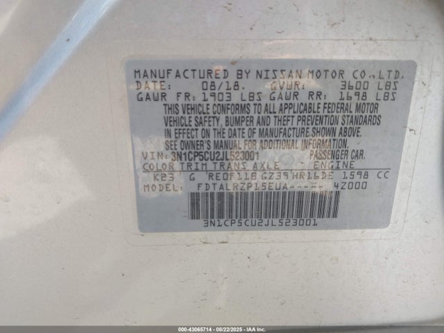 3N1CP5CU2JL523001 Nissan Kicks