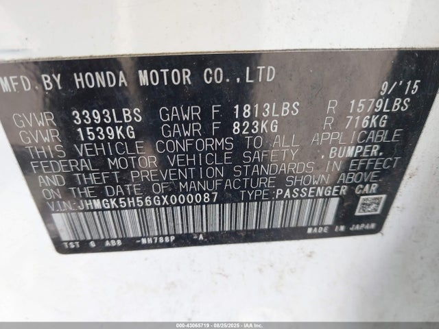 JHMGK5H56GX000087 Honda FIT LX