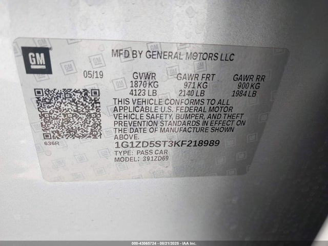 1G1ZD5ST3KF218989 Chevrolet lfv - direct injection, variable valve timing, gen 1