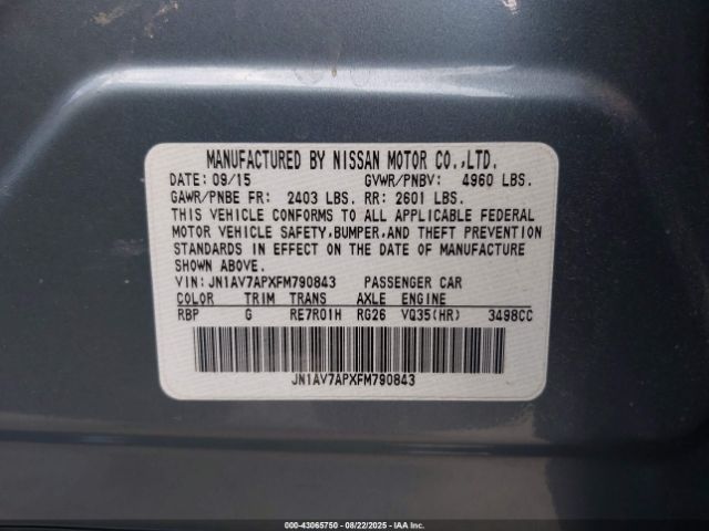 2015 INFINITI Q50 HYBRID JN1AV7APXFM790843 Photo 8