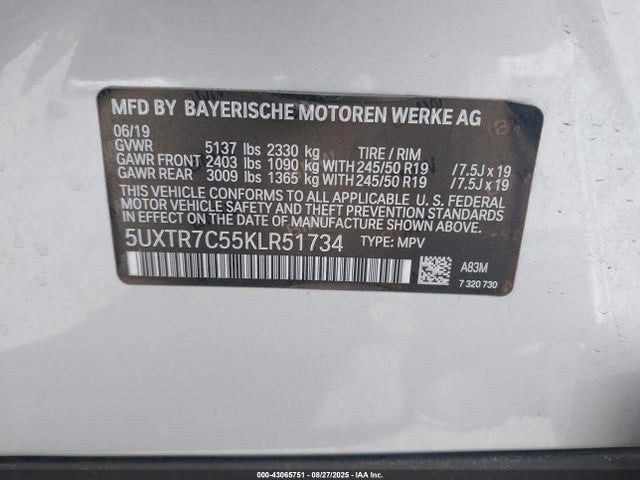 BMW 2019 2019 5UXTR7C55KLR51734 Image 9
