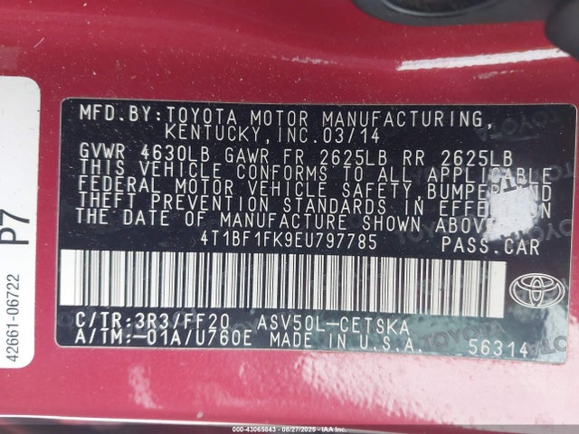Toyota 2ar-fe 2014 4T1BF1FK9EU797785 Image 9