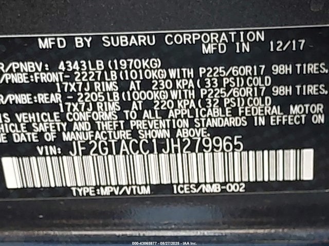 JF2GTACC1JH279965 Subaru naturally aspirated