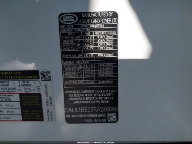 2024 LAND ROVER RANGE ROVER SALK1BE93RA246890 Photo 8