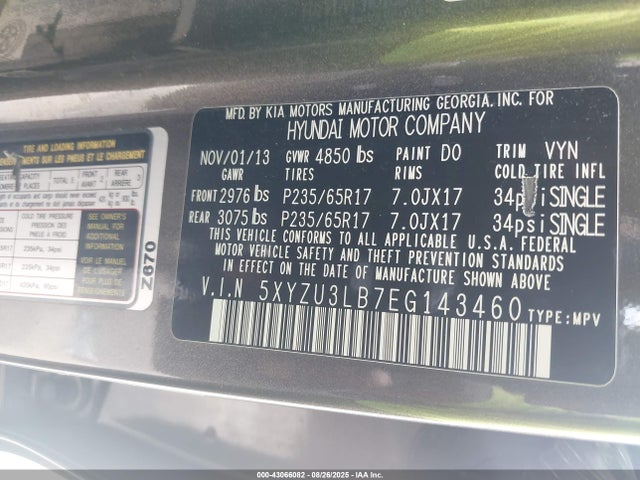 5XYZU3LB7EG143460 Hyundai gdi theta