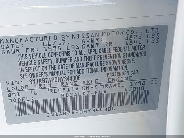 3N1AB7AP0HY344306 Nissan 2017