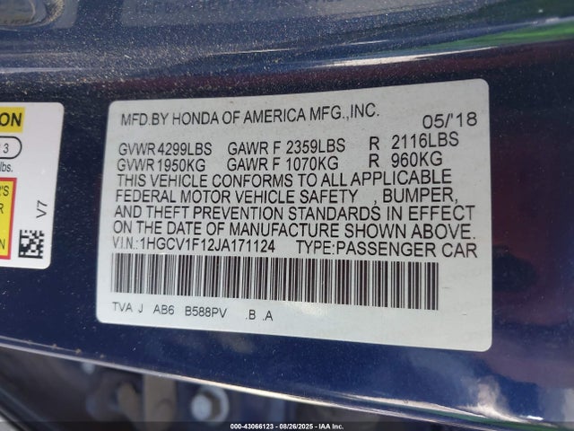 1HGCV1F12JA171124 Honda l15be
