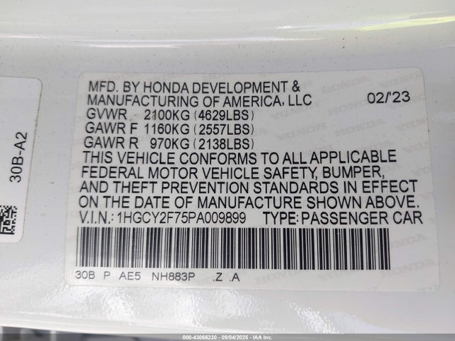 1HGCY2F75PA009899 Honda lfc5