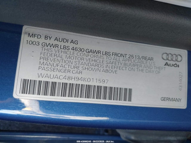 2004 AUDI A4 WAUAC48H94K011597 Photo 8