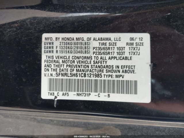 2012 HONDA ODYSSEY 5FNRL5H61CB121985 Photo 8