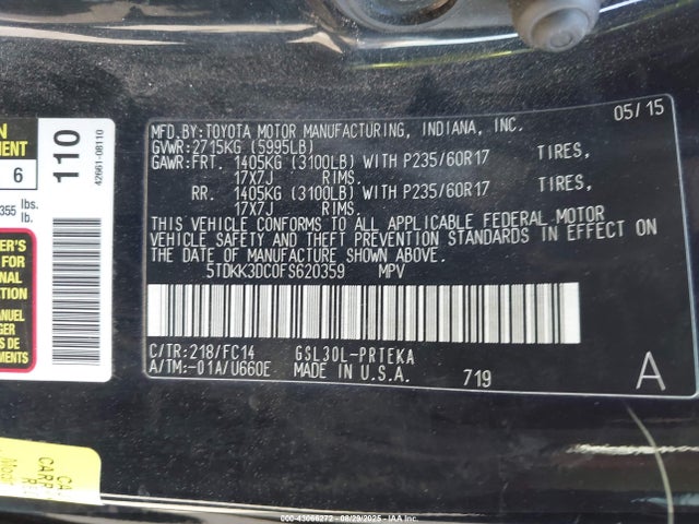 Toyota 2gr-fks 2015 5TDKK3DC0FS620359 Image 9