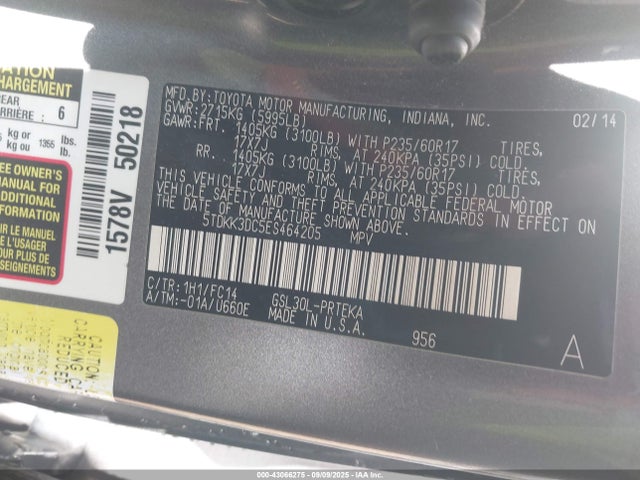 5TDKK3DC5ES464205 Toyota 2gr-fks