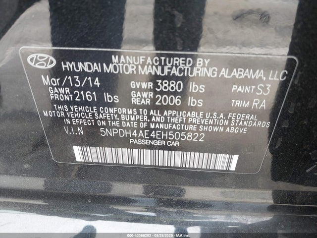 Hyundai dohc mpi nu 2014 5NPDH4AE4EH505822 Image 9