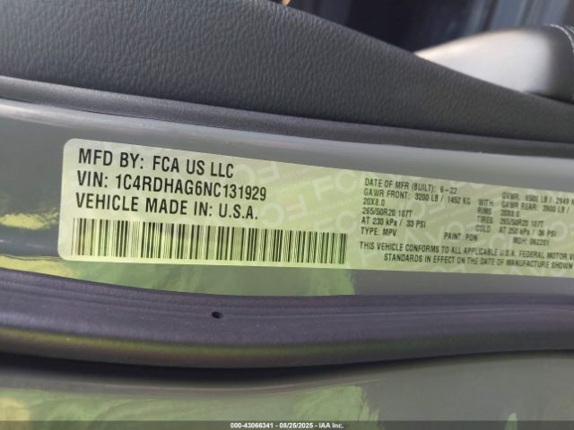 2022 DODGE DURANGO 1C4RDHAG6NC131929 Photo 8