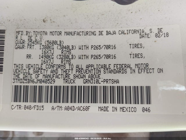 3TMDZ5BN6JM040529 Toyota 2gr-fks