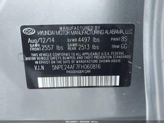 5NPE24AF7FH060816 Hyundai dohc gdi theta-ii