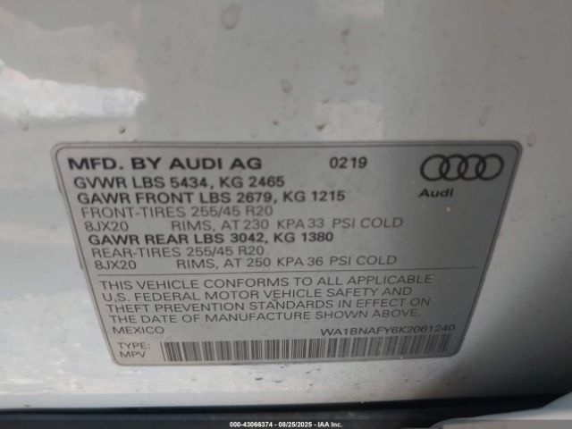2019 AUDI Q5 WA1BNAFY6K2061240 Photo 8
