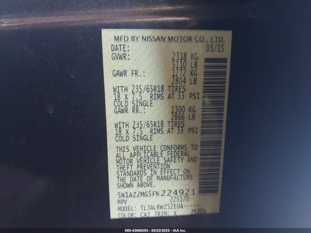5N1AZ2MG5FN224921 Nissan Murano