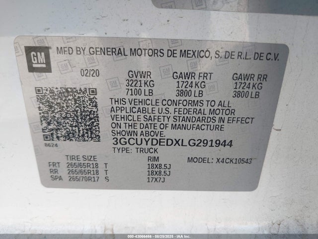 3GCUYDEDXLG291944 Chevrolet l84 - di, dfm, alum, gen 5, var 2