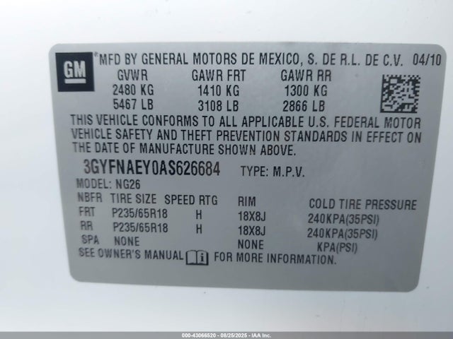 2010 CADILLAC SRX 3GYFNAEY0AS626684 Photo 8